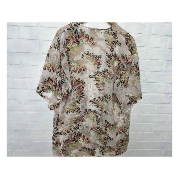 Daniel Rainn Kimono Botanical Feather Boho Print Lightweight Tropical -sz S/M - Picture 4 of 8